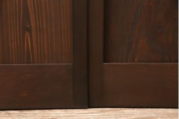 大正ロマンなガラス戸3枚を新規製作!色ガラス・花菱ガラス、すりガラスを組み入れ、吊り金具用の加工。引き手の取り付け。濃い茶色で着色し仕上げ。(引き戸、建具)