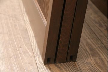 大正ロマンなガラス戸3枚を新規製作!色ガラス・花菱ガラス、すりガラスを組み入れ、吊り金具用の加工。引き手の取り付け。濃い茶色で着色し仕上げ。(引き戸、建具)