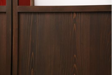 大正ロマンなガラス戸3枚を新規製作!色ガラス・花菱ガラス、すりガラスを組み入れ、吊り金具用の加工。引き手の取り付け。濃い茶色で着色し仕上げ。(引き戸、建具)
