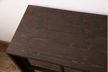 食器棚を新規製作!建具にはクリアガラスを使用。アンティーク金具を取り付け。濃い茶色で着色し仕上げ。(収納棚、戸棚、キャビネット)