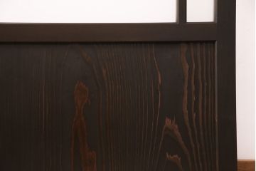 大正ロマンなドアを新規製作!当店商品を参考に色ガラス・麻の葉模様ガラス・スリガラスの組み入れ。ローラー締り、取っ手を取り付け。濃い茶色で着色し仕上げ。(建具、扉、ガラス戸)