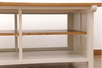 特大作業台を新規製作!当店商品を参考に製作。モールガラスを入れ込み、アンティークホワイトのペイント仕上げ。(カウンターテーブル、収納棚、戸棚)