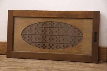 テレビ台を新規製作!建具は丸窓とみんさー柄のレーザー組子を入れ込み作成。黄味がかった茶色に着色し仕上げ。(テレビボード、ローボード、収納棚、丸窓、組子)