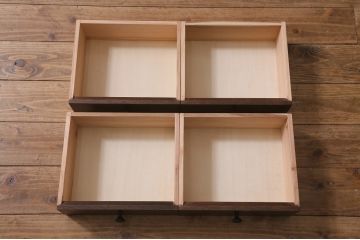 収納棚を新規製作!ラフジュ工房オリジナルのカタログ掲載品を再現。濃い茶色で着色仕上げ。(飾り棚、本棚、オープンラック)