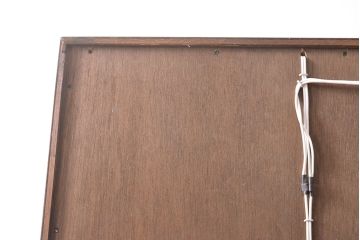 収納棚を新規製作!上段はクリアガラスの引き戸、内部にはガラス棚板と照明を設置。下段は引き出しと格子引き戸の戸棚に。(戸棚、キャビネット、飾り棚、水屋箪笥、ケヤキ、欅、民芸家具)