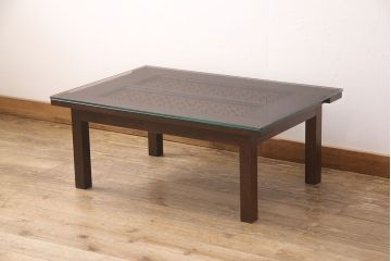 ローテーブルを新規製作!天板にミンサー柄の透かしを施し、ガラス天板を取り付け。(センターテーブル、リビングテーブル)