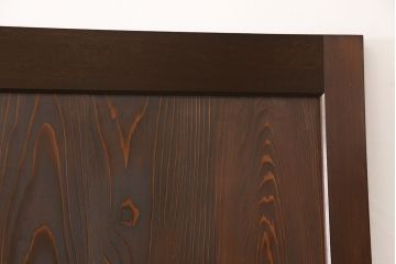 レーザー組子入り帯戸を新規製作!引き違い戸3枚、片引戸を1枚製作。ガラスは表裏でそれぞれクリアガラスとすりガラスを使用。本体は濃い茶色で着色仕上げ。(引き戸、ガラス戸、建具)