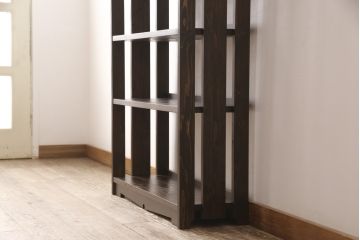 本棚を新規製作!昭和中期の楔式の本棚のデザインを再現。濃い茶色に着色仕上げ。(オープンラック、シェルフ、飾り棚、ブックシェルフ)