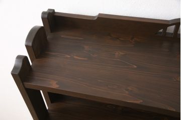 本棚を新規製作!昭和中期の楔式の本棚のデザインを再現。濃い茶色に着色仕上げ。(オープンラック、シェルフ、飾り棚、ブックシェルフ)