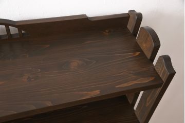 本棚を新規製作!昭和中期の楔式の本棚のデザインを再現。濃い茶色に着色仕上げ。(オープンラック、シェルフ、飾り棚、ブックシェルフ)