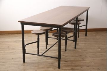 格納スツール8脚付きテーブルを新規製作!マットブラックでペイント仕上げ。(8人用ダイニングテーブル、作業台)