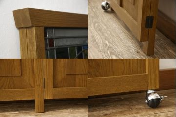 つい立てを新規製作!ご希望のサイズでオーク材を使用。片面は可動式仕様で、「芙蓉の花」「夏空」「日光」をモチーフにしたオリジナルのステンドグラスを取り付け。(ステンドグラス、つい立て、パーテーション、間仕切り)