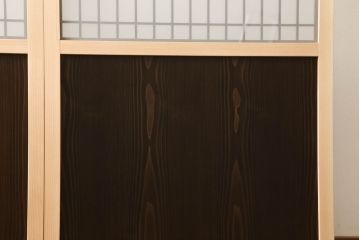 ガラス戸2枚を新規製作!当店のオーダー家具を参考にご希望のサイズで。両面ガラス仕様で引き手・戸車取り付け。本体色味は当店商品を参考に着色。(引き戸、建具)