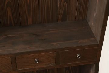 ブックシェルフを新規製作!当店の商品を参考にしたデザイン・希望のサイズにて。配線穴開け加工をし、色味は茶色1色に着色。(収納棚、本棚、ウッドシェルフ)