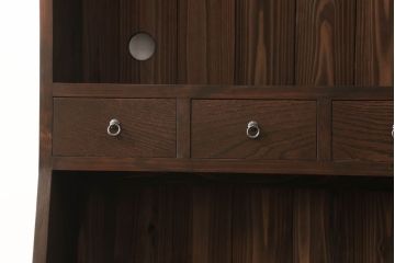 ブックシェルフを新規製作!当店の商品を参考にしたデザイン・希望のサイズにて。配線穴開け加工をし、色味は茶色1色に着色。(収納棚、本棚、ウッドシェルフ)