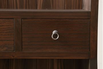 ブックシェルフを新規製作!当店の商品を参考にしたデザイン・希望のサイズにて。配線穴開け加工をし、色味は茶色1色に着色。(収納棚、本棚、ウッドシェルフ)
