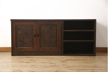 収納棚を新規製作!背面に配線用穴あけ加工を施し、棚板は可動式に。ご希望の色味に着色仕上げ。(サイドボード、サイドキャビネット、ローボード、テレビ台、テレビボード)