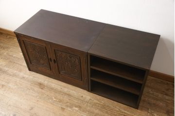 収納棚を新規製作!背面に配線用穴あけ加工を施し、棚板は可動式に。ご希望の色味に着色仕上げ。(サイドボード、サイドキャビネット、ローボード、テレビ台、テレビボード)