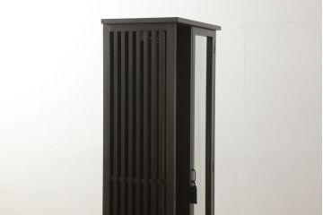 ハンガー収納付姿見を新規製作!鏡面内部は可動式の棚板5枚とハンガーアイアンを取り付け。濃い茶色で着色仕上げ。(洋服タンス、収納棚、戸棚、キャビネット、ワードローブ)