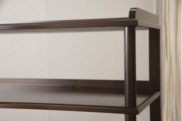 L字型収納棚を新規製作!ご希望の棚数とサイズで製作し、濃い茶色で着色仕上げ。(コーナーラック、飾り棚、オープンラック)