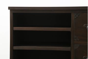 リビングボードを新規製作!引き出し前板には古材を使用。背面は配線用の穴あけ加工。濃い茶色で着色仕上げ。(古金具リメイク、サイドボード、ローボード、収納棚)