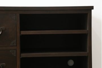 リビングボードを新規製作!引き出し前板には古材を使用。背面は配線用の穴あけ加工。濃い茶色で着色仕上げ。(古金具リメイク、サイドボード、ローボード、収納棚)