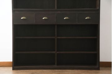 重ね戸棚を新規製作!棚や引き出し位置をご希望に合わせて製作し、色は参考商品に合わせて濃い茶色で着色仕上げ。(食器棚、収納棚、カップボード、キャビネット、飾り棚、引き出し)