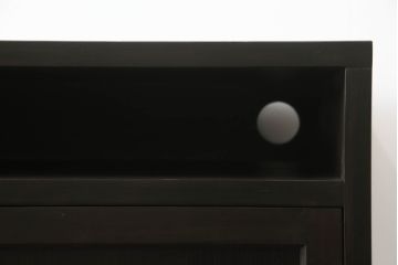 テレビ台を新規製作!オープンラックには配線用の穴開け加工、戸棚内部は可動式の棚板を設置。濃い茶色で着色仕上げ。(サイドテーブル、サイドキャビネット、収納棚、引き出し)