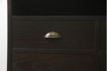 テレビ台を新規製作!オープンラックには配線用の穴開け加工、戸棚内部は可動式の棚板を設置。濃い茶色で着色仕上げ。(サイドテーブル、サイドキャビネット、収納棚、引き出し)
