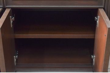 軽井沢カフェ物件で使用するデシャップカウンターを新規製作!引き出し3杯と戸棚を設け、全体のデザインや色もお客様のご希望通りに。(カウンターテーブル、収納棚、戸棚、サイドボード、店舗什器)