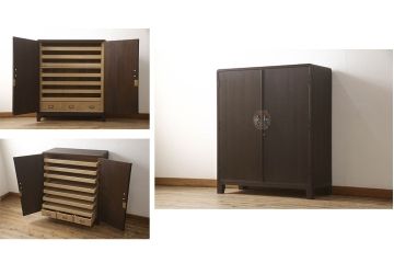 2段重ね桐箪笥を2つのチェストにリメイク!上段は脚の取り付け。下段はヒノキ材の天板取り付け。チェスナット系に着色。