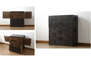 重ね桐箪笥を綺麗に再生!鍵に誤作動防止の加工を施し、天板裏を補強。当店商品を参考に全体を着色して仕上げ。