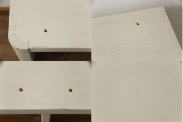 桐箪笥をチェストとサイドボードにリメイク!上段の引き戸にモールガラスをはめ込み、下段は引き出しを縦3等分に分割。上下段を組み合わせ脚付きチェストに。中段は扉と衣装盆を取り外し、棚板を新規製作。脚付きサイドボードに。2台ともアンティークホワイトでペイント。