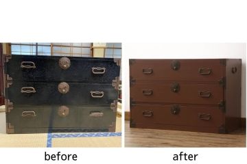桐箪笥をペイントリメイク!クリーニング後、シナモンブラウンでペイント。クリアワックスで仕上げ。