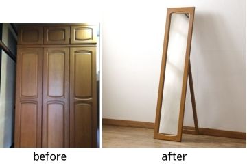 ワードローブを姿見にリメイク!扉部分をフレームにしたスタンド式に加工。