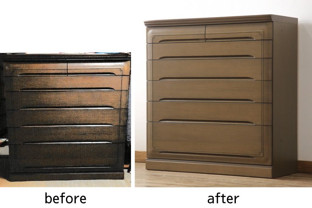 箪笥を小さくリメイク!奥行きを狭くし、新材は元の材に合わせた色味に仕上げ。