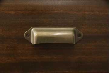 ワードローブをテレビ台にリメイク!左右に引き出しを2杯ずつ製作し、中央はガラス入りの開き戸仕様に。脚と天板を取り付け、本体に合わせた色味に。