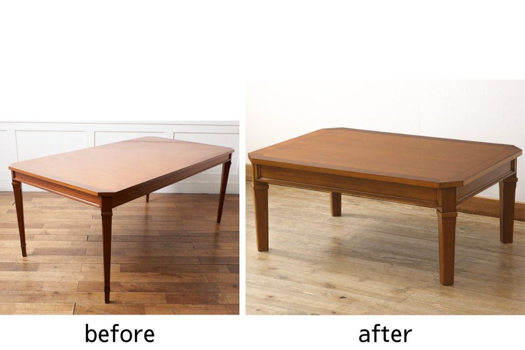 ダイニングテーブルのサイズリメイク!高さと天板の大きさをリサイズ。ドレクセル特有の風合いを残した仕上げに。