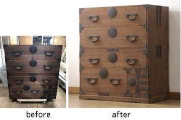 桐箪笥を綺麗に再生!高品質リペアを施し、蜜蝋ワックス仕上げ。