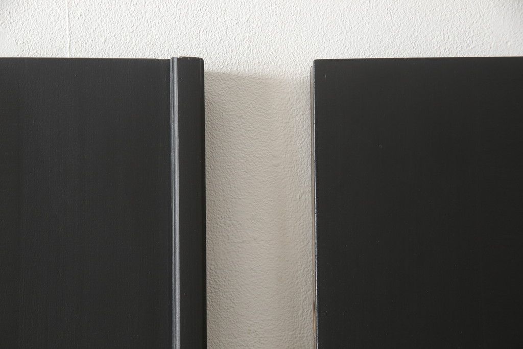 玄関ドアを着色してリメイク!2つドアの左右上下を反転し、本締り錠を2か所取り付け。マットブラックに着色仕上げ。