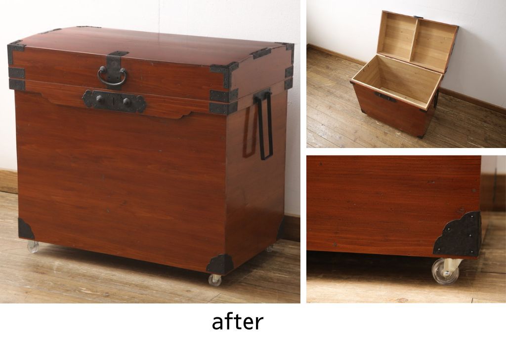 長持を使いやすくリメイク!ご指定のサイズにリサイズし、底板を補強。キャスターを取り付け。