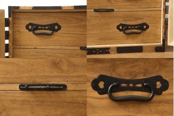 2段重ね桐箪笥をローチェストとローボードにリメイク!上段は高品質リペア。下段はヒノキ材の天板、木製脚を取り付け。どちらも木地色仕上げに。