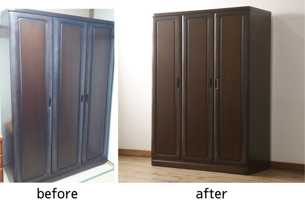 ワードローブを低くリメイク!高さをリサイズし、必要に応じてポール、金具を移設。元の色味を活かした仕上げに。
