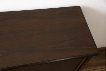キャビネットを使いやすくリメイク!木製の引き戸を製作しガラス戸と交換。既存の棚板を撤去し、天板と両側面は新しい突板に張り替え。