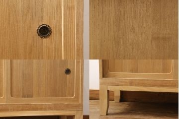3段重ね桐箪笥をローボード2台とローチェストにリメイク!上段・中段はローボードに加工し、脚の取り付け。それぞれにヒノキ無垢材の天板を追加。自然な木地色仕上げに。