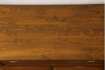 ワードローブをテレビボードとウォールミラーにリメイク!テレビボードのダウン扉に既存の扉とガラスを利用。引き出し2杯を取り付け、両側収納には可動棚を設置。天板と脚を取り付けてテレビボードに。もう一つの扉は内部のミラーをそのまま取り付けてウォールミラーに。