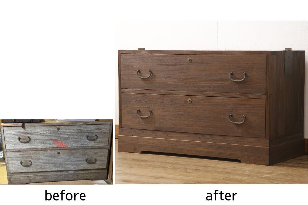 桐箪笥を綺麗に再生!高品質リペアを施し、着色仕上げ。