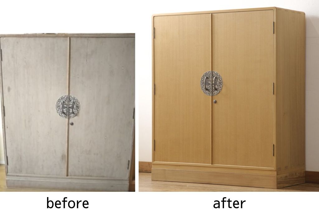 桐箪笥を綺麗に再生!高品質リペアを施し、木地色仕上げでナチュラルに。