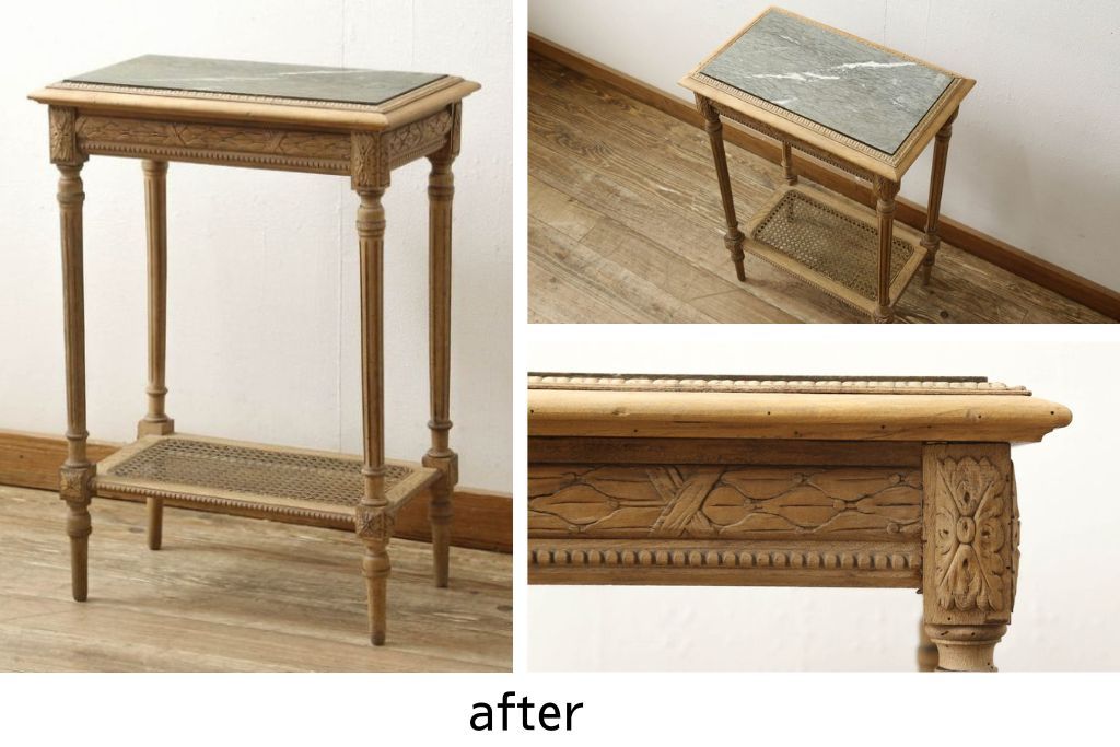 サイドテーブルをストリップド加工でリメイク!高品質リペアを施し、蜜蝋ワックス仕上げに。
