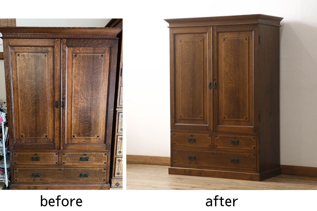 ワードローブを綺麗に再生!修繕箇所は本体と馴染ませ、本体は現状ベースに着色。